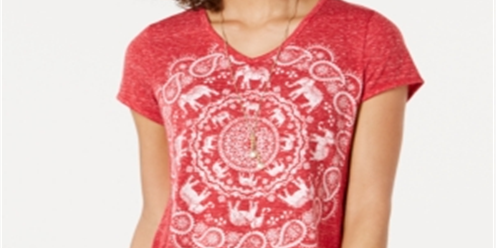 Style & Co Women's Graphic T-Shirt Red Size X-Small