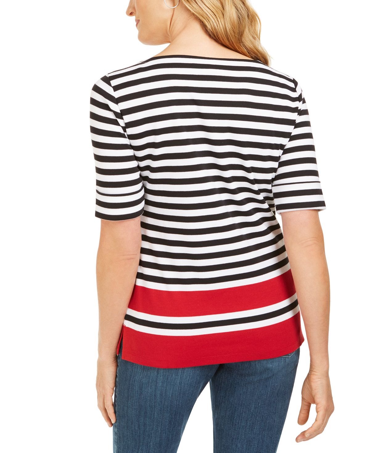 Karen Scott Women's Dahla Striped Boat Neck Top White Size Petite M