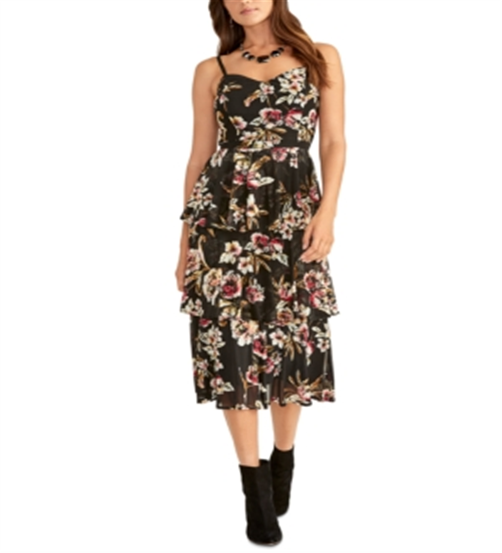 Rachel Roy Women's Valia Printed Tiered Dress Black Size XL