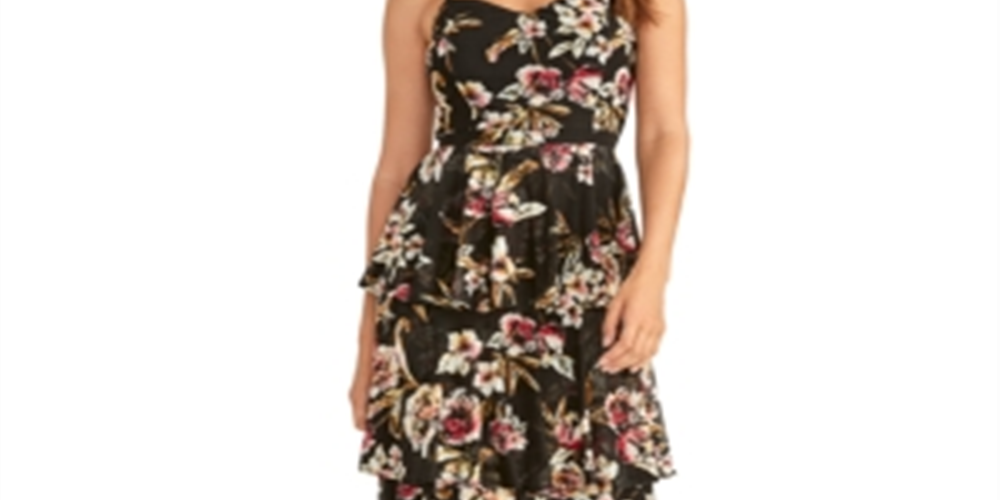 Rachel Roy Women's Valia Printed Tiered Dress Black Size XL