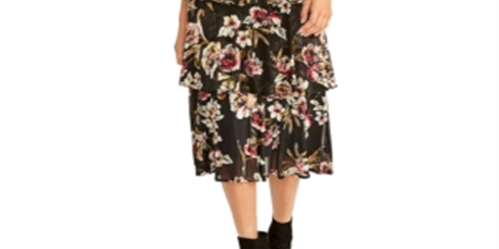 Rachel Roy Women's Valia Printed Tiered Dress Black Size XL