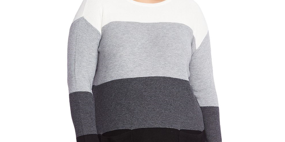 Vince Camuto Women's Plus Colorblock Waffle Tunic Sweater Gray Size 2X