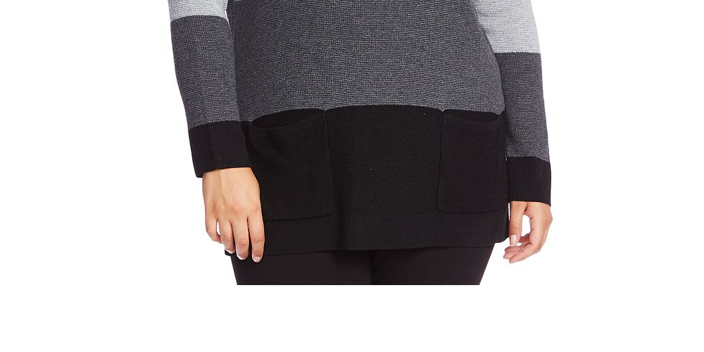 Vince Camuto Women's Plus Colorblock Waffle Tunic Sweater Gray Size 2X