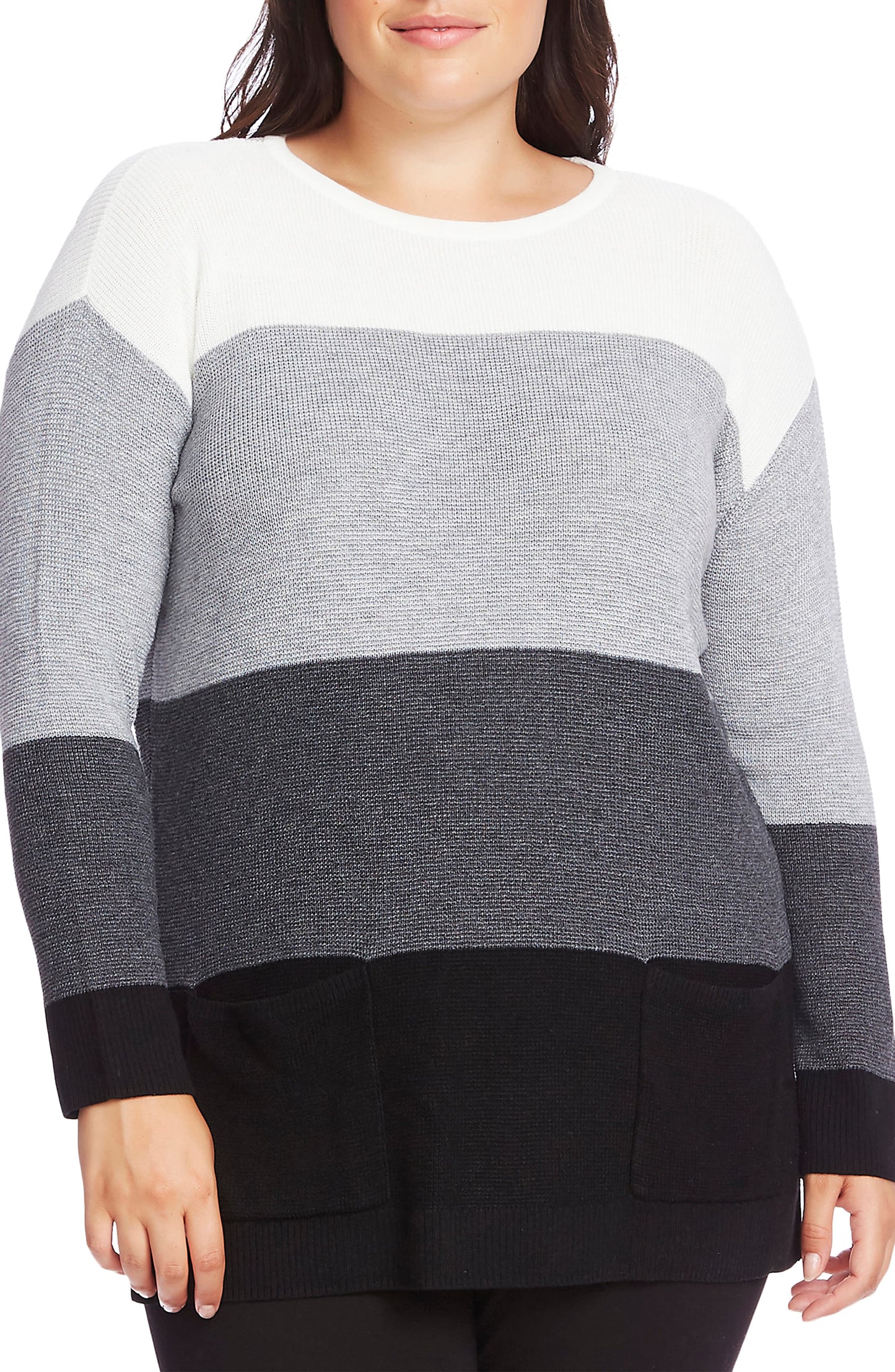 Vince Camuto Women's Plus Colorblock Waffle Tunic Sweater Gray Size 2X