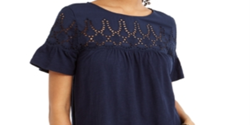 Style & Co Women's Eyelet Top Blue Size Petite S
