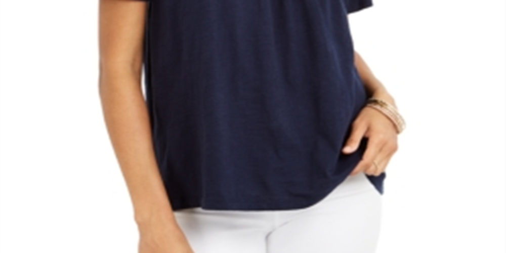 Style & Co Women's Eyelet Top Blue Size Petite S