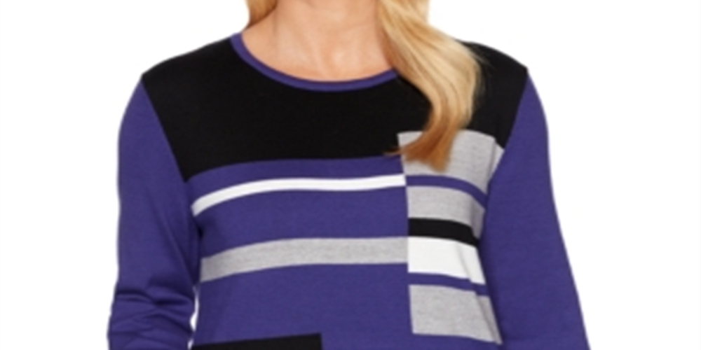 Alfred Dunner Women's Pullover Sweaters Mallard Color Block Sweater Blue Size Petite XL