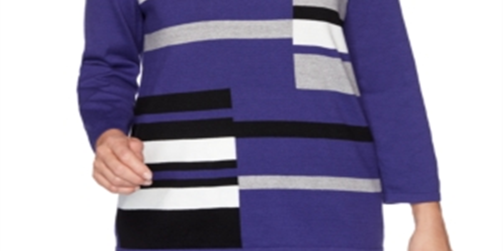 Alfred Dunner Women's Pullover Sweaters Mallard Color Block Sweater Blue Size Petite XL