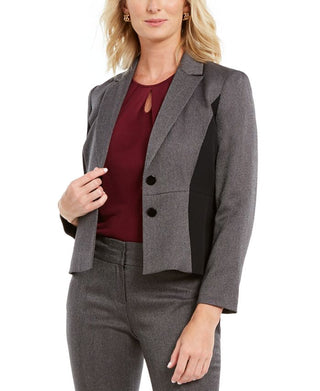 Kasper Women's Striped Office Jacket Gray Size 2 Petite