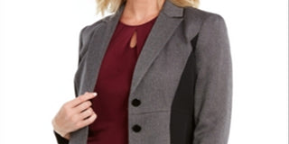 Kasper Women's Striped Office Jacket Gray Size 2 Petite
