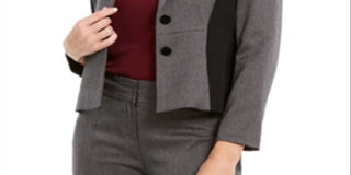 Kasper Women's Striped Office Jacket Gray Size 2 Petite