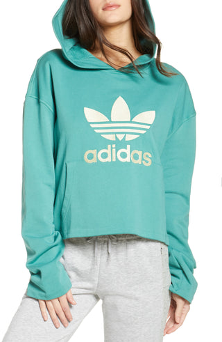 Adidas Women's Cotton Embroidered Logo Hoodie Blue Size X-Small