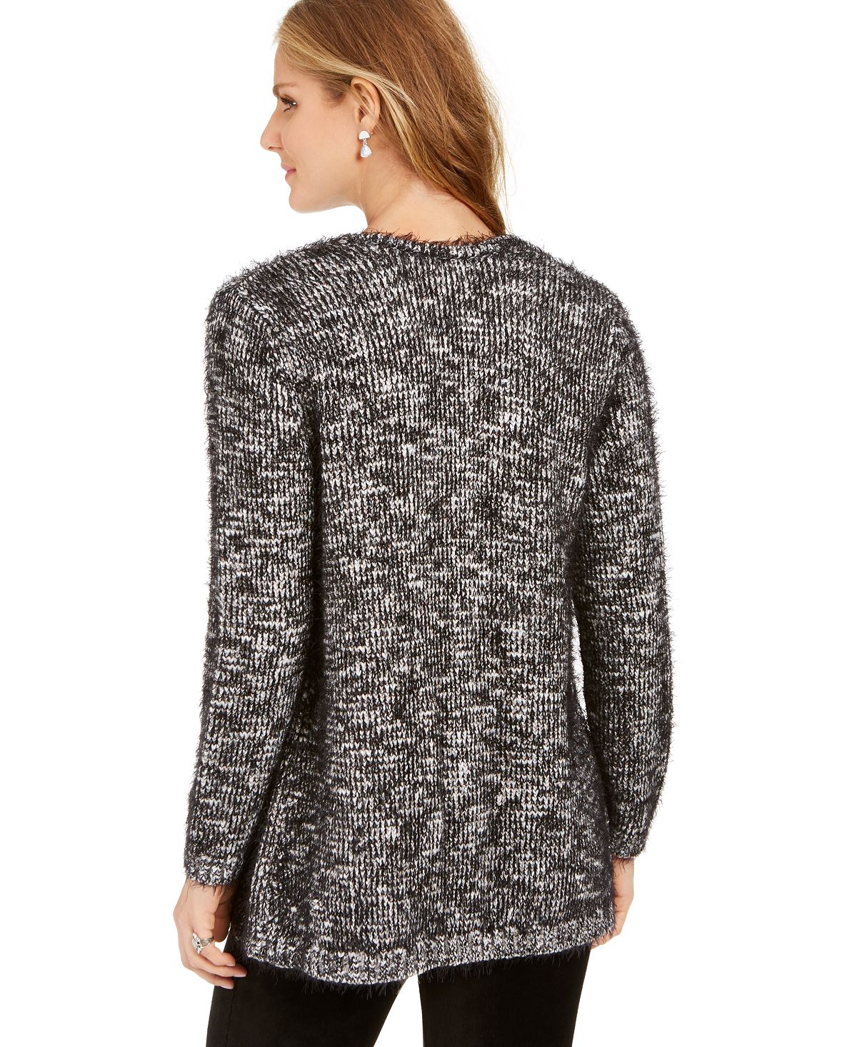 Style & Co Women's Marled Eyelash Knit Cardigan Black Size XX-Large