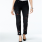 Style & Co Women's Embroidered Curvy Fit Slim Ankle Jeans Black Size 14