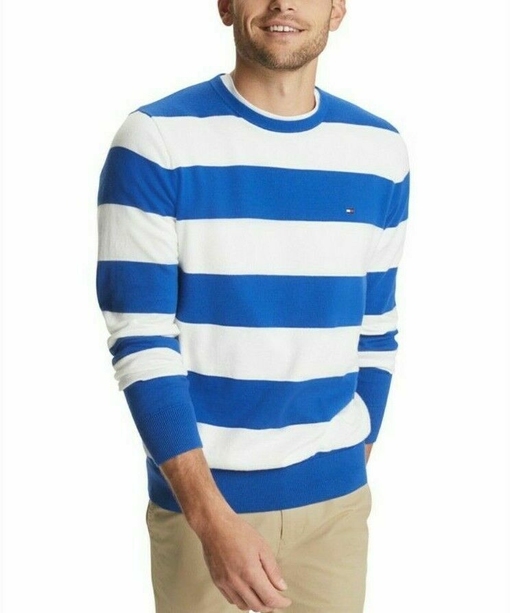 Tommy Hilfiger Men's Signature Rugby Striped Sweater Blue Size XL