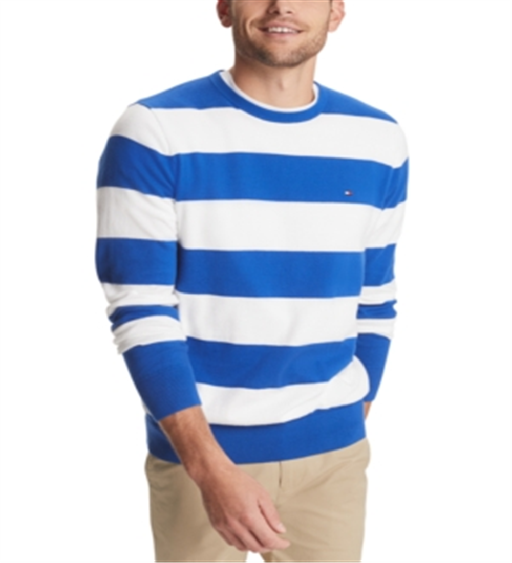 Tommy Hilfiger Men's Signature Rugby Striped Sweater Blue Size XL