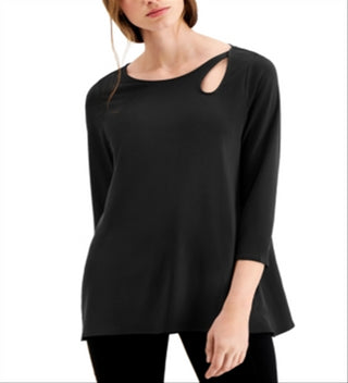 Alfani Women's Cut Out Crewneck Blouse Black Size L
