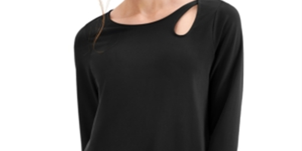 Alfani Women's Cut Out Crewneck Blouse Black Size L