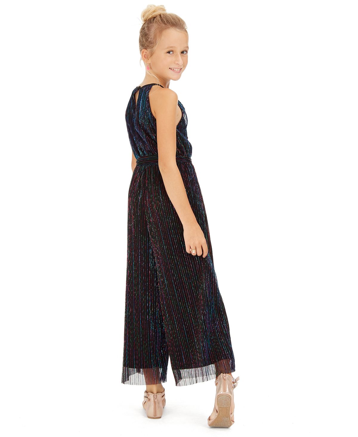 Sequin Hearts Big Girl's Metallic Stripe Jumpsuit Blue Size XL