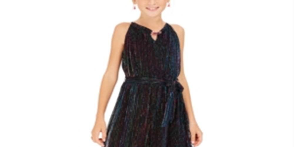 Sequin Hearts Big Girl's Metallic Stripe Jumpsuit Blue Size XL