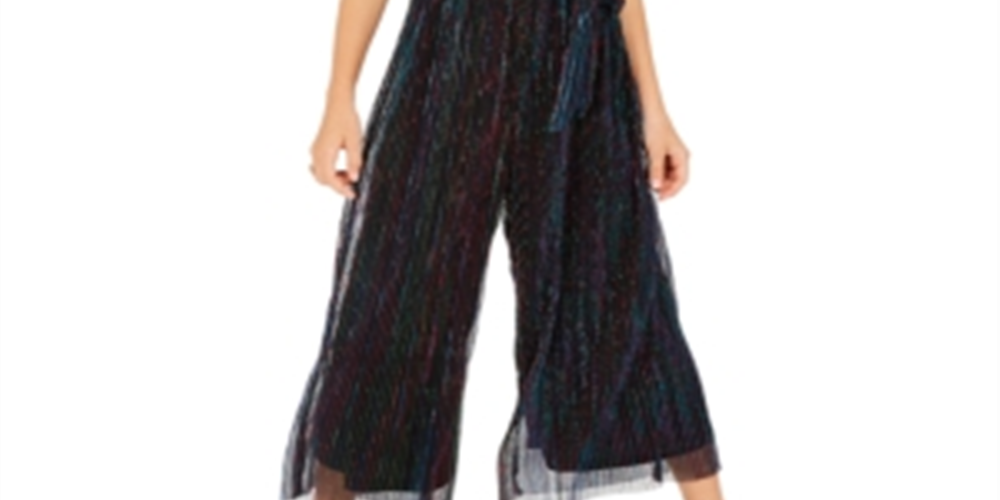 Sequin Hearts Big Girl's Metallic Stripe Jumpsuit Blue Size XL