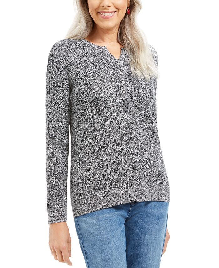 Karen Scott Women's Cable Knit Henley SweaterGray Size Medium