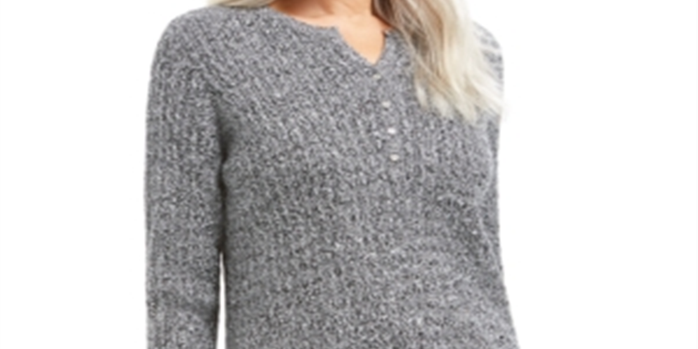 Karen Scott Women's Cable Knit Henley SweaterGray Size Medium