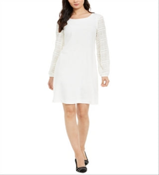 Alfani Women's Textured Sleeve Shift Dress White Size XX-Large