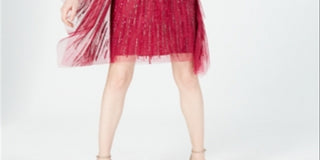 Adrianna Papell Women's Beaded Printed Sleeveless V Neck Above the Knee Cocktail Sheath Dress Pink Size Large