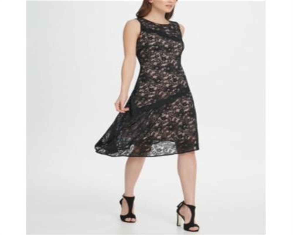 DKNY Women's Asymmetric Hem Lace Dress Black Size 14