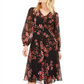 Calvin Klein Women's Floral Chiffon V Neck 3/4 Sleeve Fit Flare Dress Black Size 12
