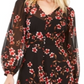Calvin Klein Women's Floral Chiffon V Neck 3/4 Sleeve Fit Flare Dress Black Size 12