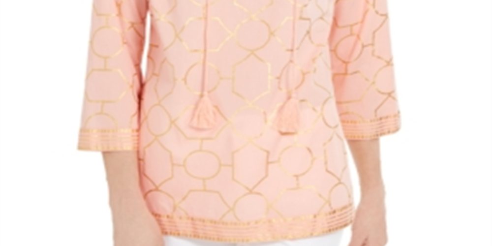 Charter Club Petite Cotton Printed Tunic Pink Size Petite XL