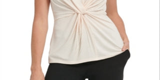 DKNY Women's V Neck Center Knot Top Pink Size Small