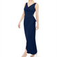 SL Fashions Women's Solid Sleeveless V Neck Full Length Sheath Formal Dress Blue Size 16