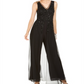 Adrianna Papell Women's Embellished Wide Leg Jumpsuit Black Size 14 Petite