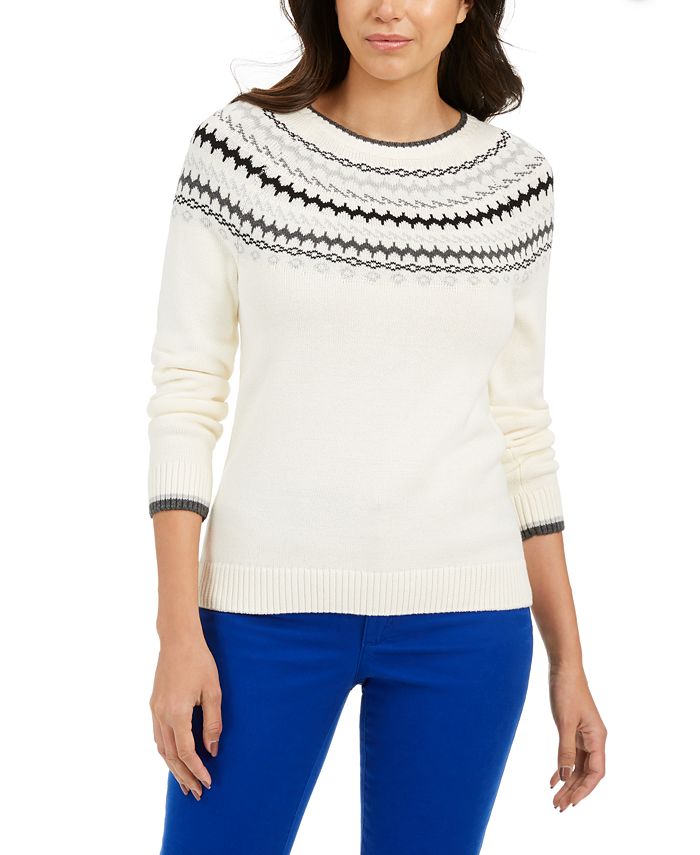 Charter Club Women's Printed Sweater White Size Petite XL