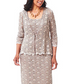 R & M Richards Women's Sequined with Jacket Scoop Neck MIDI Evening Dress Brown Size 14