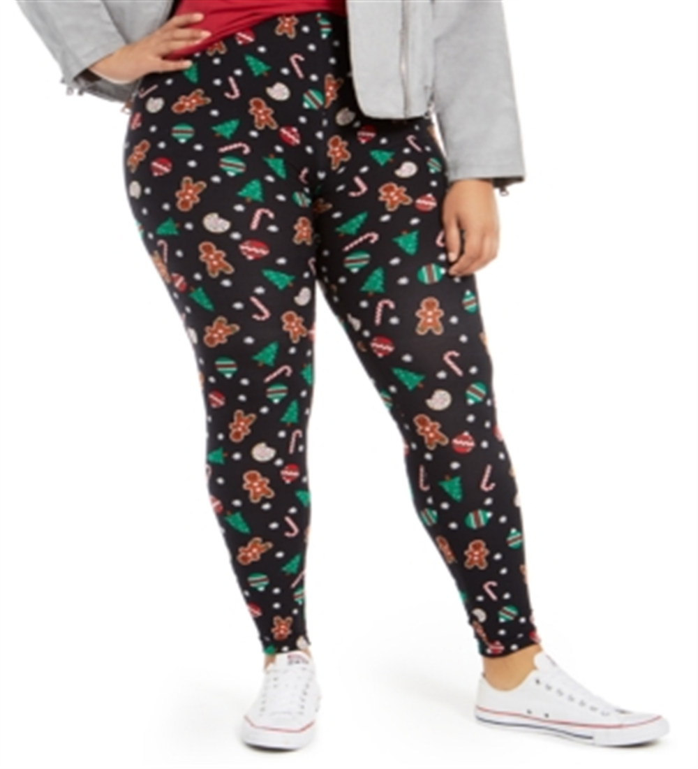 Planet Gold Women's Trendy Printed Leggings Black Size 2X