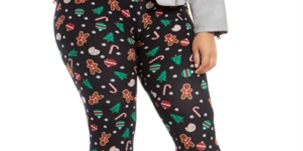 Planet Gold Women's Trendy Printed Leggings Black Size 2X