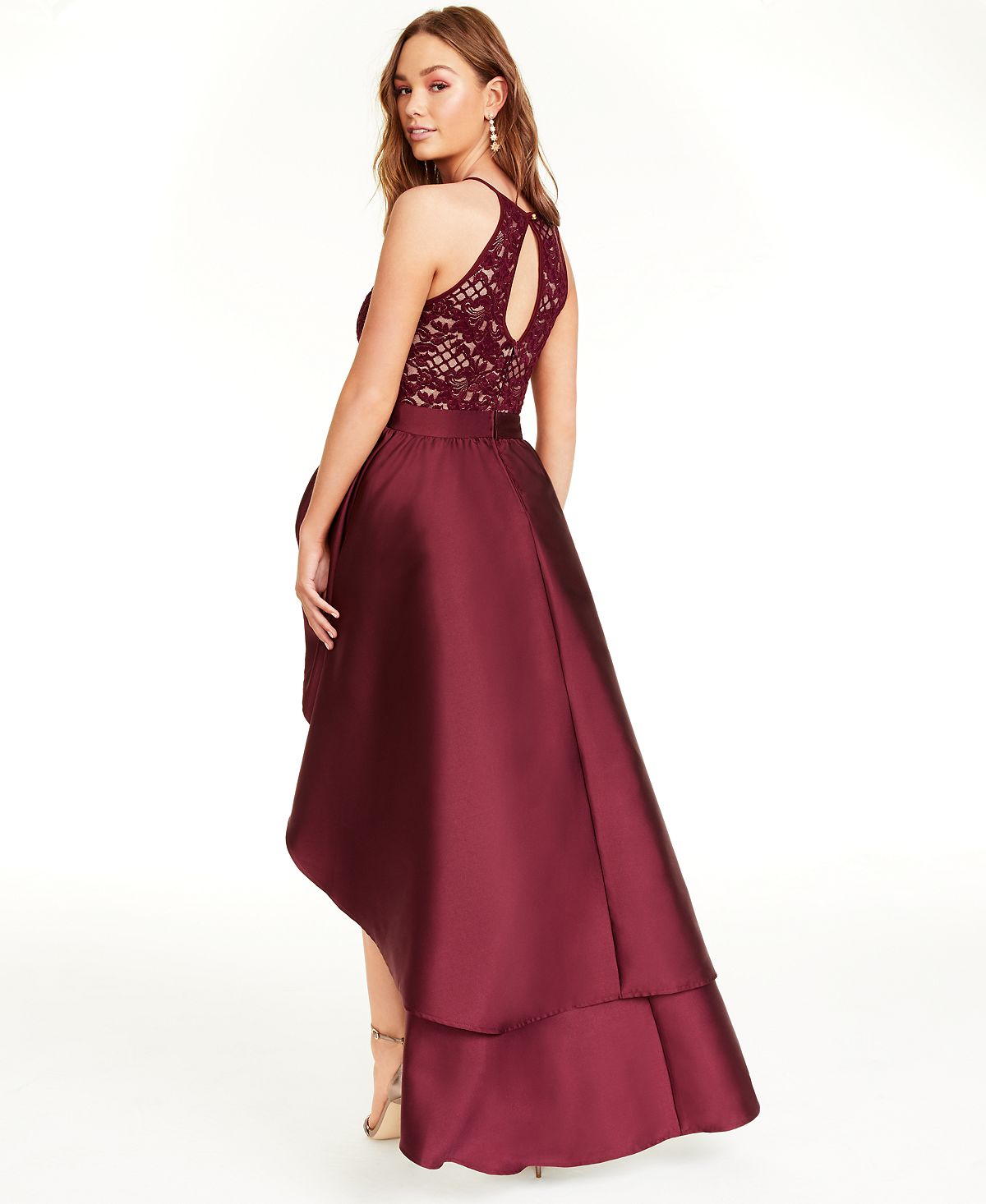 Emerald Sundae Women's Lace Halter Maxi Formal Hi Lo Dress Purple Size 13