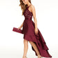 Emerald Sundae Women's Lace Halter Maxi Formal Hi Lo Dress Purple Size 13
