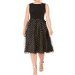 Calvin Klein Women's Glitter Zippered Polka Dot Sleeveless Jewel Neck Below the Knee Fit Flare Party Dress Black Size 16