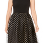 Calvin Klein Women's Glitter Zippered Polka Dot Sleeveless Jewel Neck Below the Knee Fit Flare Party Dress Black Size 16