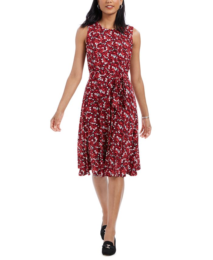 Charter Club Women's Floral Print MIDI Dress Red Size Petite XL