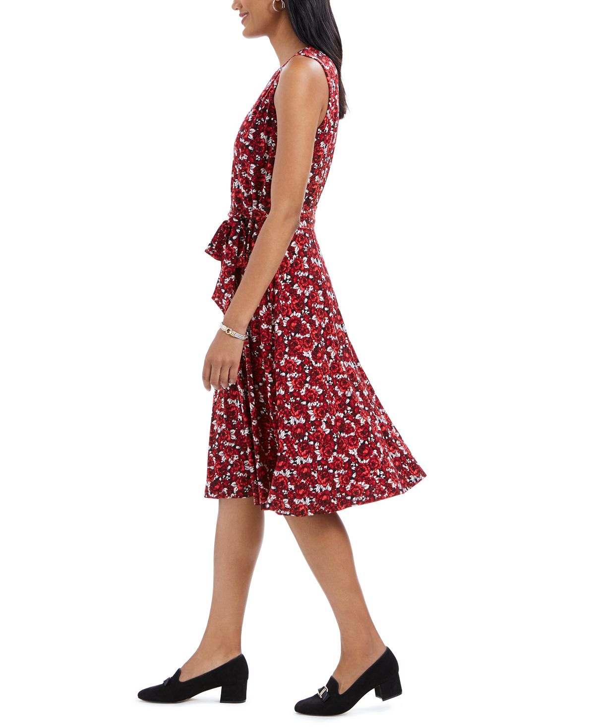 Charter Club Women's Floral Print MIDI Dress Red Size Petite XL