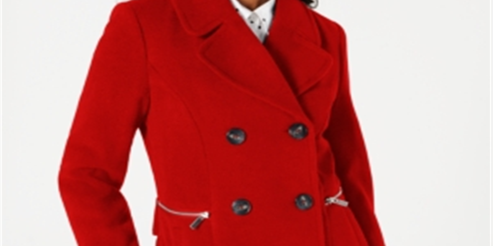 Maralyn & Me Women's Pocketed Peacoat Coat Red Size Small