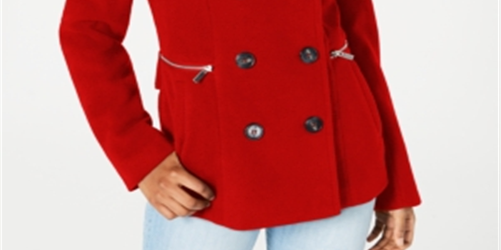 Maralyn & Me Women's Pocketed Peacoat Coat Red Size Small