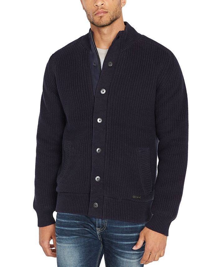Buffalo David Bitton Men's Sweater Cardigan Hooded Rib Blue Size X-Large