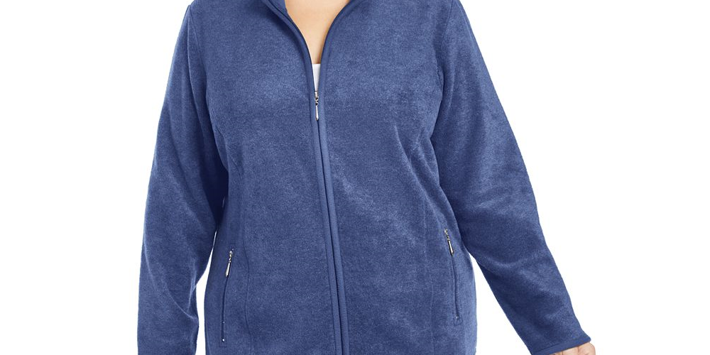 Karen Scott Women's Plus Zeroproof Fleece Performance Athletic Jacket Red Size 1X